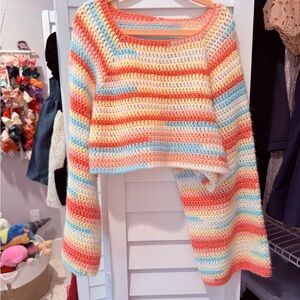 Multicolor Cropped Striped Kids Sweater